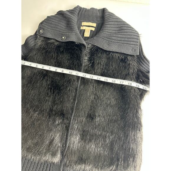 Banana Republic Size Large Black Wool Faux Fur Cardigan Sweater Winter Collared - Picture 7 of 11
